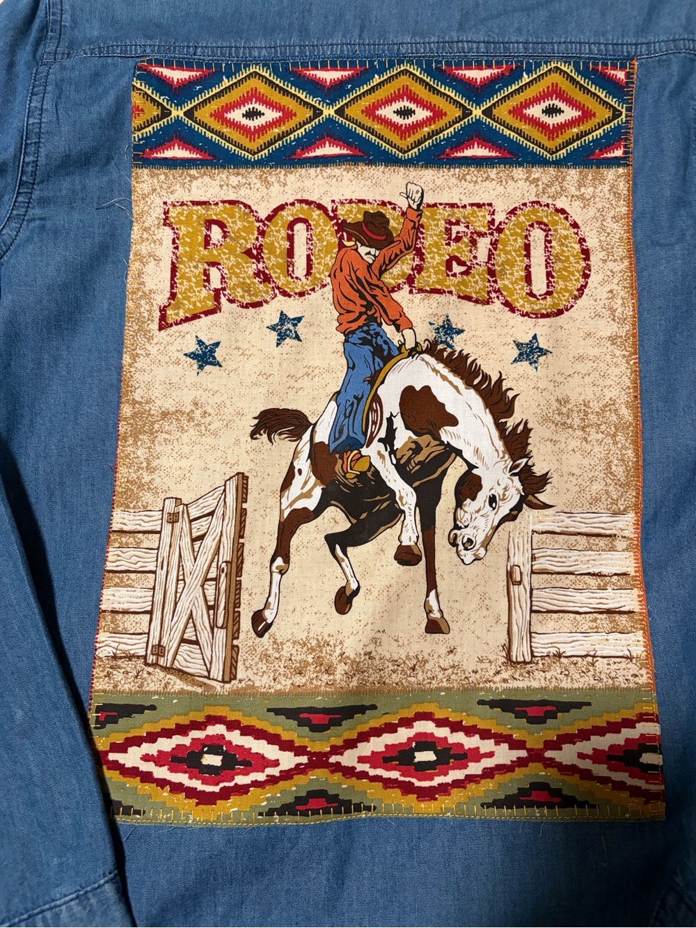 Upcycled denim shirt/shacket (Medium) with western “Rodeo” panel sewn in back) - Picture 4 of 6